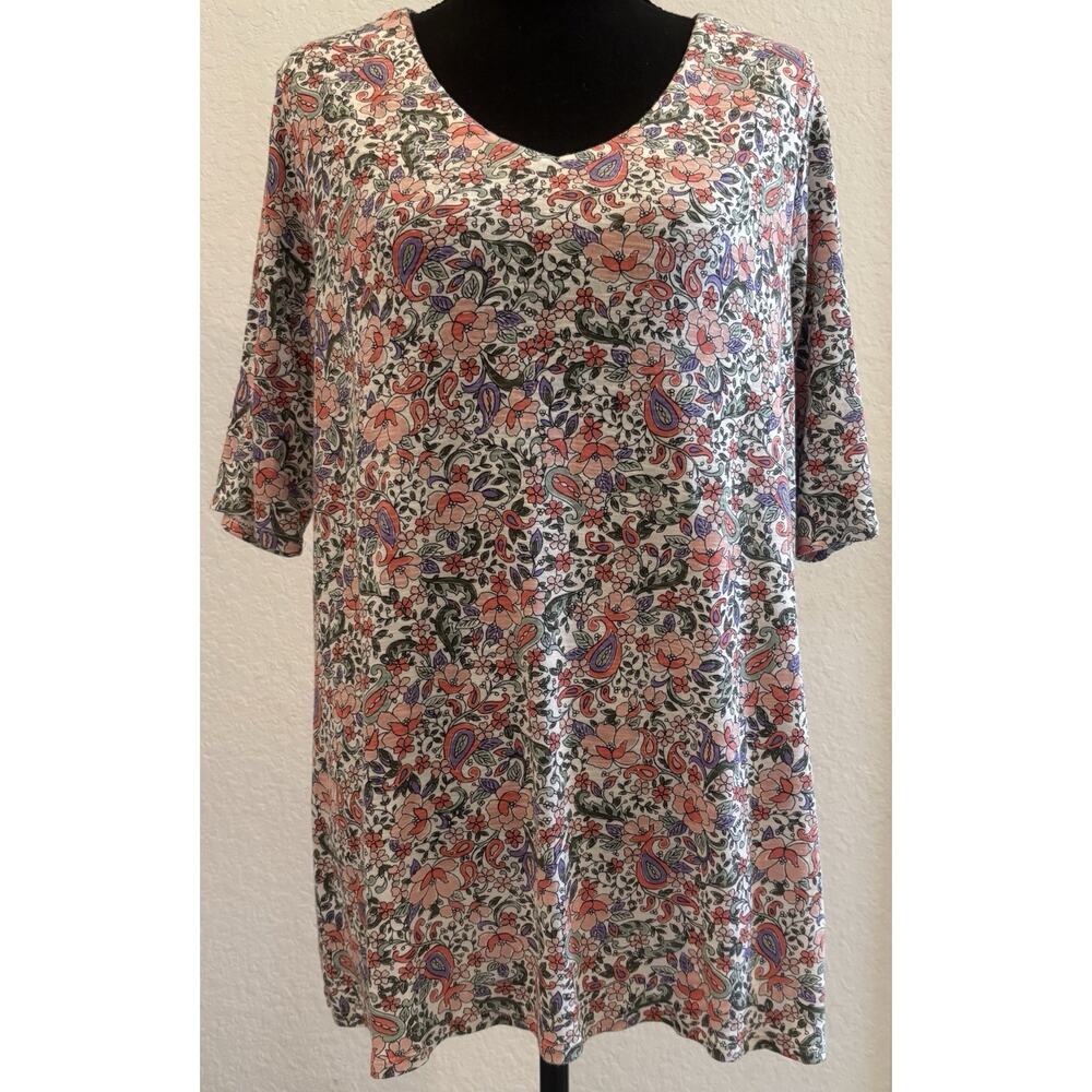 J. Jill Paisley Colorful Pima Slub Elbow Sleeve Tee Size L Tall